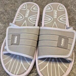 Air Balance Womens Grey White Adjustable Hook Loop Athletic Slide Sandals Size 8